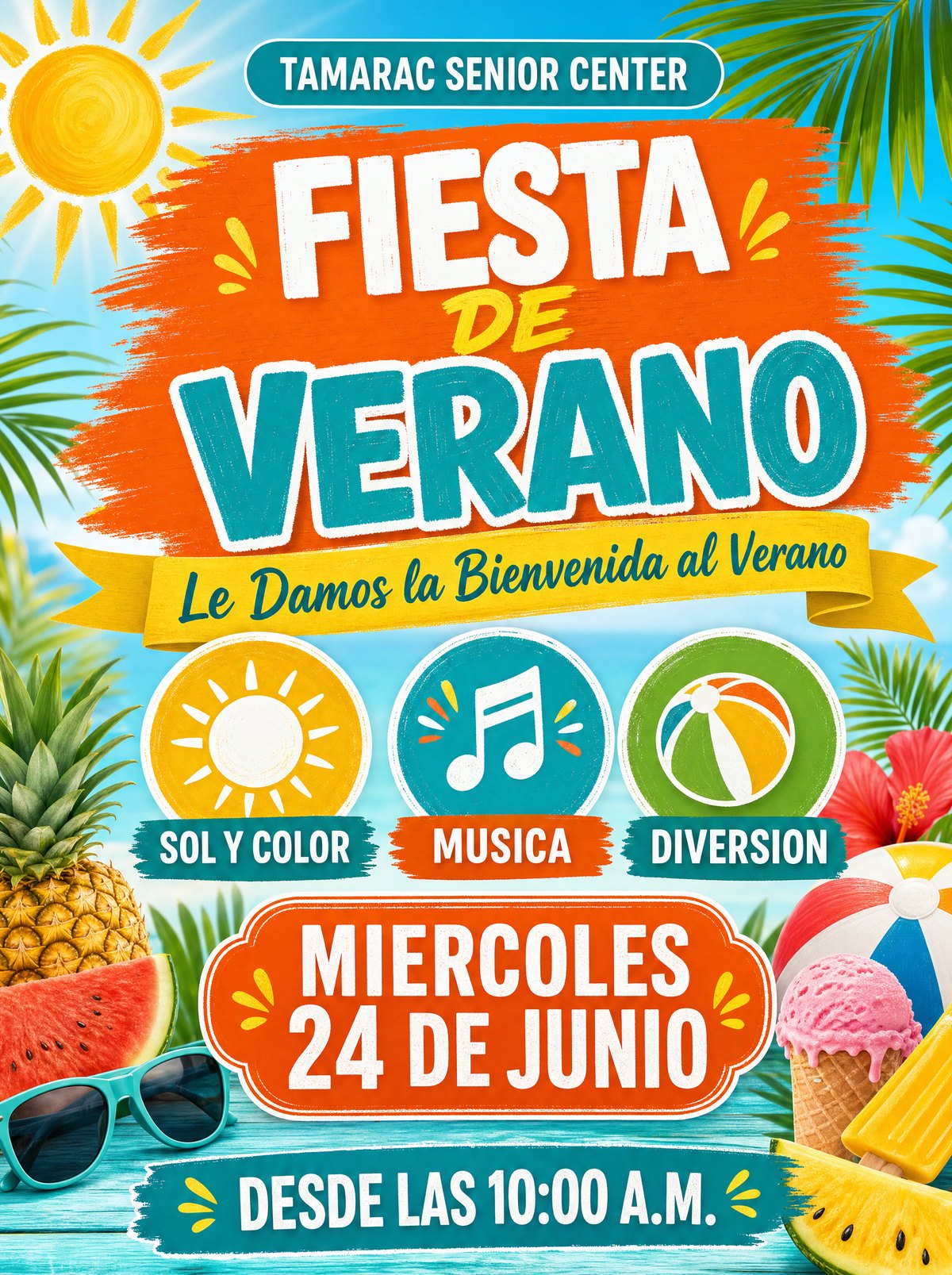 Fiesta de verano el 24 de junio en Tamarac Senior Center en Tamarac Florida