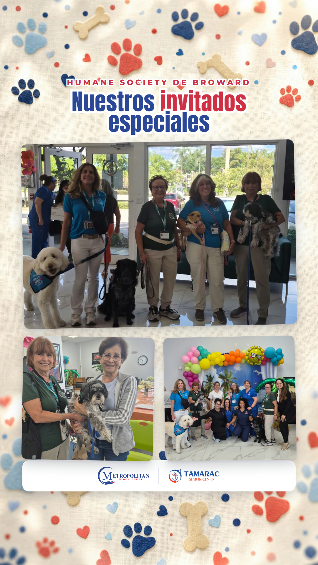 Equipo de terapia asistida con animales de la Humane Society de Broward en Tamarac Senior Center